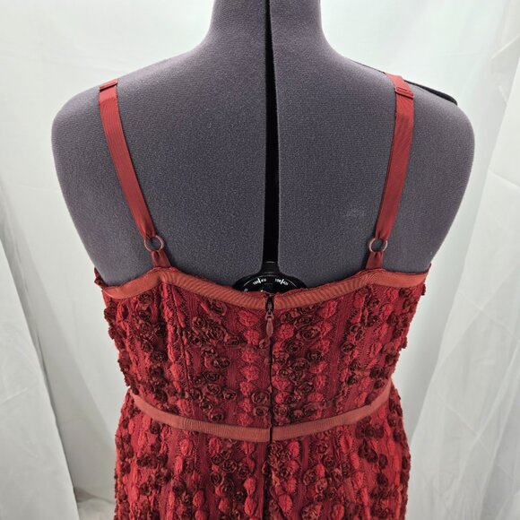 76-19 Torrid Tea Length Brick Rust Sweetheart Lace Roses Dress Size 14 - Picture 10 of 14